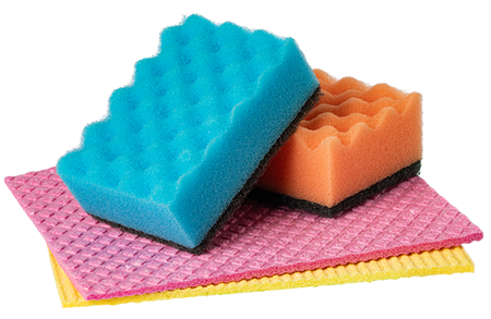 cleaning sponges resting on scrubbing pads